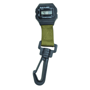 "Blue Planet LCD Digital Watch with military-style nylon strap and stainless steel back – durable and water-resistant timepiece."