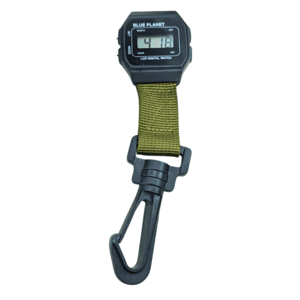 "Blue Planet LCD Digital Watch with military-style nylon strap and stainless steel back – durable and water-resistant timepiece."