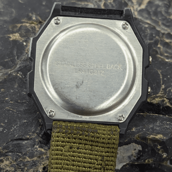"Stainless steel back of the Blue Planet Digital Watch, showcasing durability and premium build quality."