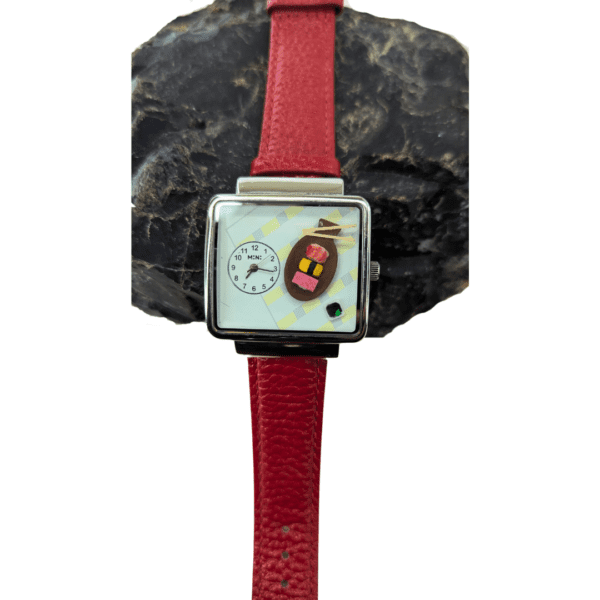 Minimalist Red Leather Strap Watch with Simple Dial and Bold Design
