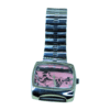 Mickey and Minnie Mouse design on a rare vintage watch, with a square-shaped dial and steel band.